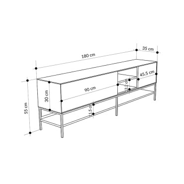 Έπιπλο τηλεόρασης Amira Megapap χρώμα καρυδί Ud - black wood 180x35x55cm 1 τεμ.