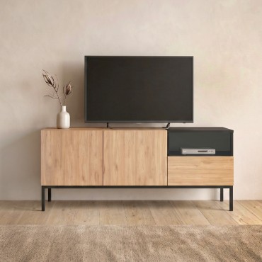 Έπιπλο τηλεόρασης Cailin Megapap χρώμα sepet oak - black wood 140x41,8x55cm 1 τεμ.