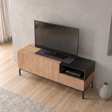 Έπιπλο τηλεόρασης Cailin Megapap χρώμα sepet oak - black wood 140x41,8x55cm 1 τεμ.