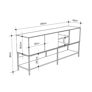 Μπουφές Amira Megapap χρώμα καρυδί Ud - black wood 180x40x80cm 1 τεμ.
