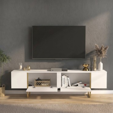 Έπιπλο τηλεόρασης Orontes Megapap χρώμα λευκό - χρυσό 180x29,6x50cm 1 τεμ.