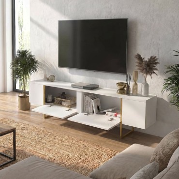 Έπιπλο τηλεόρασης Orontes Megapap χρώμα λευκό - χρυσό 180x29,6x50cm 1 τεμ.