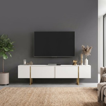 Έπιπλο τηλεόρασης Orontes Megapap χρώμα λευκό - χρυσό 180x29,6x50cm 1 τεμ.