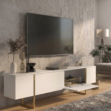 Έπιπλο τηλεόρασης Orontes Megapap χρώμα λευκό - χρυσό 180x29,6x50cm 1 τεμ.