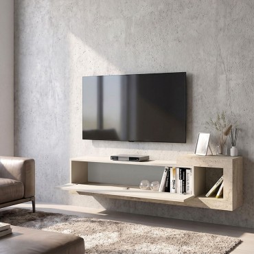 Έπιπλο τηλεόρασης επιτοίχιο Volare Megapap χρώμα sandstone - travertine 150x29,6x38,6cm 1 τεμ.