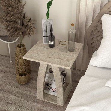 Τραπεζάκι βοηθητικό - Κομοδίνο Deros Megapap χρώμα travertine 45x45x56cm 1 τεμ.