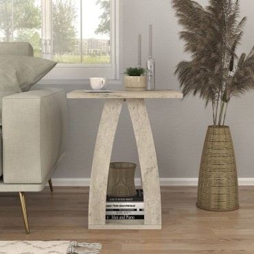 Τραπεζάκι βοηθητικό - Κομοδίνο Deros Megapap χρώμα travertine 45x45x56cm 1 τεμ.