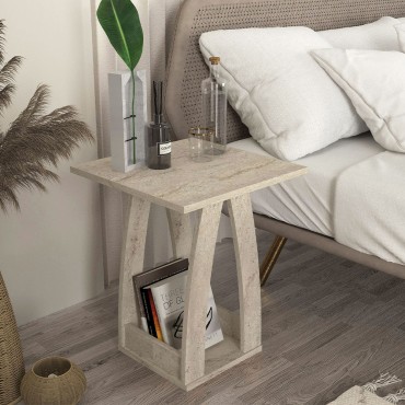 Τραπεζάκι βοηθητικό - Κομοδίνο Deros Megapap χρώμα travertine 45x45x56cm 1 τεμ.