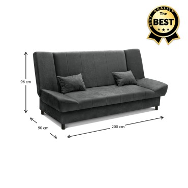 Kαναπές - κρεβάτι Tiko Plus Megapap τριθέσιος με αποθηκευτικό χώρο και ύφασμα σε σκούρο γκρι 200x90x96cm 1 τεμ.