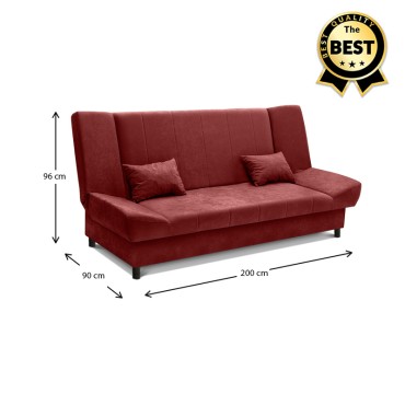 Kαναπές - κρεβάτι Tiko Plus Megapap τριθέσιος με αποθηκευτικό χώρο και ύφασμα χρώμα βουργουνδί 200x90x96cm 1 τεμ.