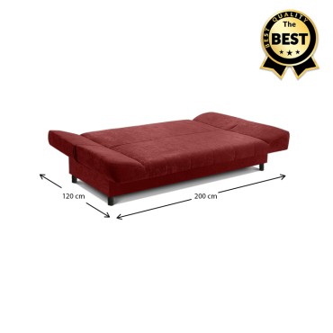Kαναπές - κρεβάτι Tiko Plus Megapap τριθέσιος με αποθηκευτικό χώρο και ύφασμα χρώμα βουργουνδί 200x90x96cm 1 τεμ.