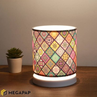 Φωτιστικό επιτραπέζιο Hassard Megapap ύφασμα/Mdf χρώμα πολύχρωμο/λευκό 15x16x22εκ.