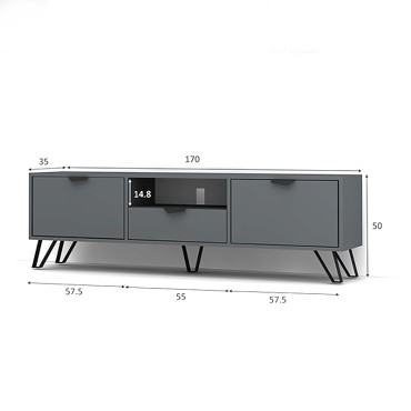 Έπιπλο τηλεόρασης Jasmine Megapap χρώμα ανθρακί 170x35x50cm 1 τεμ.