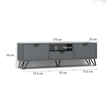 Έπιπλο τηλεόρασης Jasmine Megapap χρώμα ανθρακί 170x35x50cm 1 τεμ.