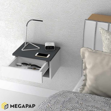 Κομοδίνο επιτοίχιο Mary Megapap χρώμα ανθρακί - λευκό 40x30x23cm 1 τεμ.