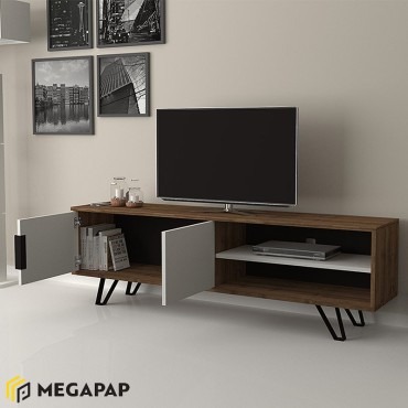 Έπιπλο τηλεόρασης Foot Megapap χρώμα καρυδί - λευκό 160x35x49cm 1 τεμ.