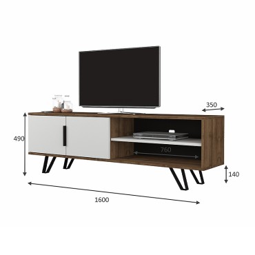 Έπιπλο τηλεόρασης Foot Megapap χρώμα καρυδί - λευκό 160x35x49cm 1 τεμ.