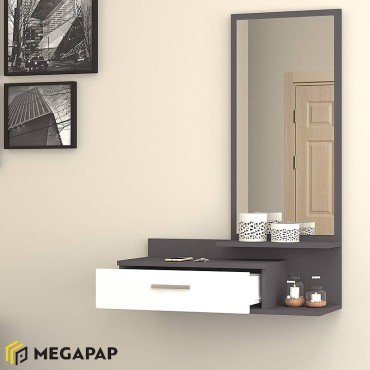 Έπιπλο εισόδου - τουαλέτα μελαμίνης Joy Megapap με καθρέφτη χρώμα γκρι - λευκό 80x35x116cm 1 τεμ.