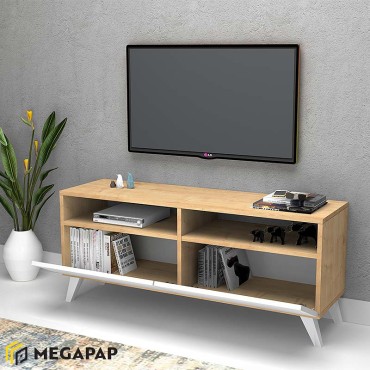 Έπιπλο τηλεόρασης Encoy Megapap από μελαμίνη χρώμα sonoma - λευκό 120x35x50cm 1 τεμ.