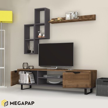 Σύνθεση τηλεόρασης Lonsa Megapap χρώμα καρυδί - γκρι 160x35x40cm 1 τεμ.