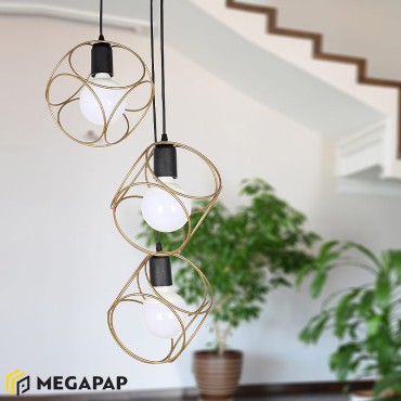 Φωτιστικό οροφής Lusita Megapap E27 μεταλλικό τρίφωτο χρώμα χρυσό 35x35x90εκ.