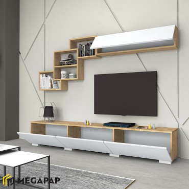 Σύνθεση τηλεόρασης Free Megapap χρώμα λευκό - sonoma 210x35x38cm 1 τεμ.