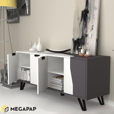 Μπουφές μελαμίνης Jasmine Megapap χρώμα λευκό - ανθρακί 160x45x78cm 1 τεμ.