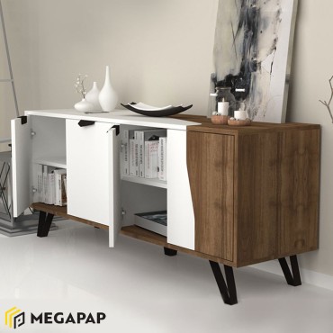 Μπουφές Jasmine Megapap χρώμα λευκό - καρυδί 160x45x78cm 1 τεμ.
