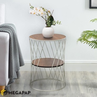 Βοηθητικό τραπεζάκι Jaspin Megapap μεταλλικό - Mdf χρώμα λευκό - καρυδί 32x32x44cm 1 τεμ.