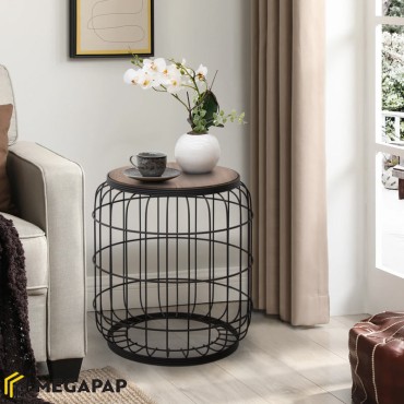 Σκαμπώ - τραπεζάκι βοηθητικό Muller Megapap μεταλλικό - Mdf χρώμα μαύρο - καρυδί 35x35x47cm 1 τεμ.