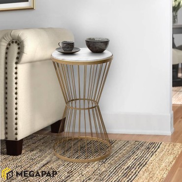 Βοηθητικό τραπεζάκι Hoffman Megapap μεταλλικό - Mdf χρώμα χρυσό - λευκό εφέ μαρμάρου 35x35x58cm 1 τεμ.