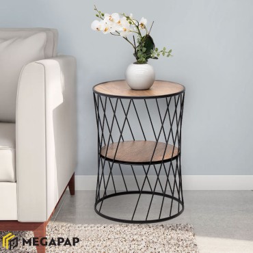 Βοηθητικό τραπεζάκι Jaspin Megapap μεταλλικό - Mdf χρώμα μαύρο - καρυδί 32x32x44cm 1 τεμ.