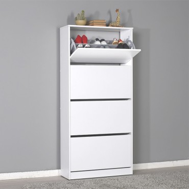 Παπουτσοθήκη μελαμίνης Flat Duo Megapap 24 ζευγών σε χρώμα λευκό 73x26x157cm