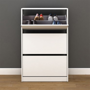 Παπουτσοθήκη μελαμίνης Flat Duo Megapap 18 ζεύγων σε χρώμα λευκό 73x26x119cm
