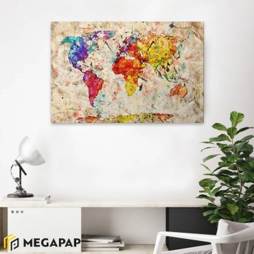 Πίνακας σε καμβά "Colorful World Map" Megapap ψηφιακής εκτύπωσης 75x50x3εκ.