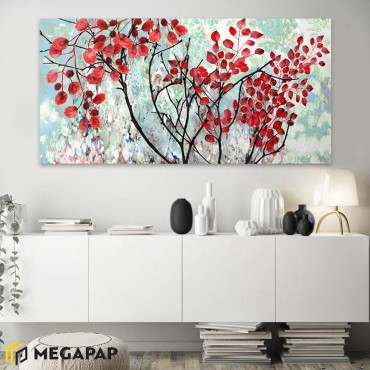 Πίνακας σε καμβά "Red Leaves" Megapap ψηφιακής εκτύπωσης 140x70x3εκ.