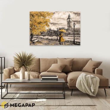 Πίνακας σε καμβά "Big Ben And Yellow Leaves" Megapap ψηφιακής εκτύπωσης 75x50x3εκ.