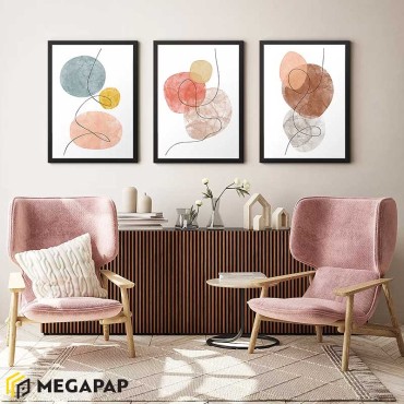 Πίνακας "Circles" Megapap 3 τμχ. σε πλαίσιο 35x45x2εκ.