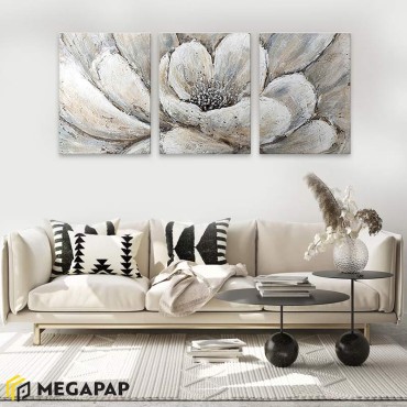 Πίνακας σε καμβά "Silver Flowers" Megapap τρίπτυχος ψηφιακής εκτύπωσης 126x55x3εκ.