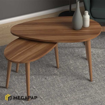 Σετ τραπεζάκια σαλονιού μελαμίνης Spline Megapap 2 τεμ. χρώμα καρυδί 80x40x46cm