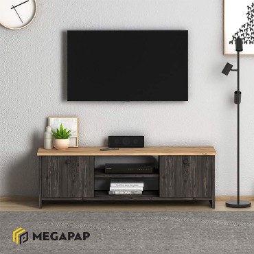 Έπιπλο τηλεόρασης Cube Megapap από μελαμίνη χρώμα pine - industrial grey 120x30x40cm 1 τεμ.