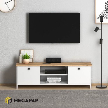Έπιπλο τηλεόρασης Cube Megapap από μελαμίνη χρώμα pine - white 120x30x40cm 1 τεμ.