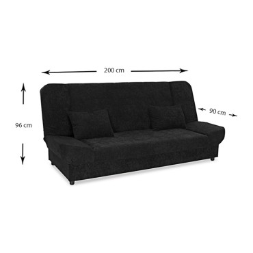 Kαναπές - κρεβάτι Tiko PLUS Megapap τριθέσιος με αποθηκευτικό χώρο και ύφασμα σε μαύρο 200x90x96cm 1 τεμ.