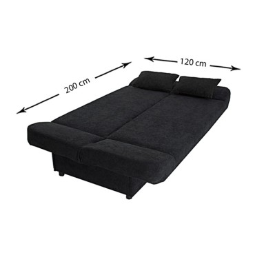Kαναπές - κρεβάτι Tiko PLUS Megapap τριθέσιος με αποθηκευτικό χώρο και ύφασμα σε μαύρο 200x90x96cm 1 τεμ.