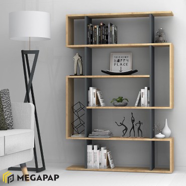 Βιβλιοθήκη Clint Megapap χρώμα sonoma - ανθρακί 108x25x161cm 1 τεμ.