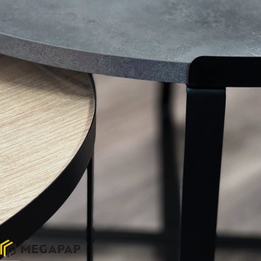 Σετ τραπεζάκια σαλονιού Davis Megapap 2 τεμ. χρώμα γκρι σκυροδέματος/φυσικό οξιάς 70x69x46cm - 70x69x46cm