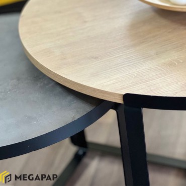 Σετ τραπεζάκια σαλονιού Davis Megapap 2 τεμ. χρώμα φυσικό οξιάς/γκρι σκυροδέματος 70x69x46cm - 70x69x46cm