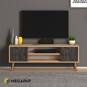 Έπιπλο τηλεόρασης Parma Megapap από μελαμίνη χρώμα industrial grey - oak 120x30x40cm 1 τεμ.