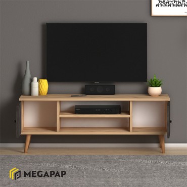 Έπιπλο τηλεόρασης Parma Megapap από μελαμίνη χρώμα industrial grey - oak 120x30x40cm 1 τεμ.