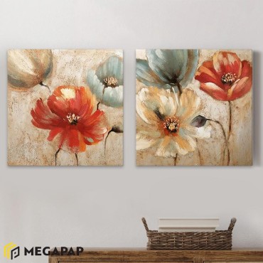 Πίνακες σε καμβά "Flowers" Megapap 2 τμχ. ψηφιακής εκτύπωσης 103x50x3εκ.